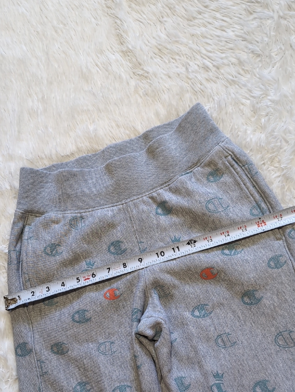 Champion Reverse Weave Grey Allover Blue/Orange Logo Sweatpant Jogger Small - Picture 9 of 11